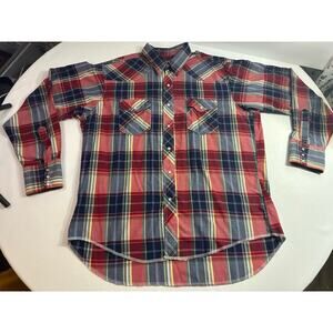 Wrangler Western Pearl Snap Shirt Red Blue Plaid Long Sleeve Rodeo Cowboy XL